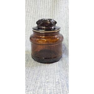 VTG Cremora 1970's Dark Amber Brown Glass Apothecary Jar - Starburst Lid - 4 in